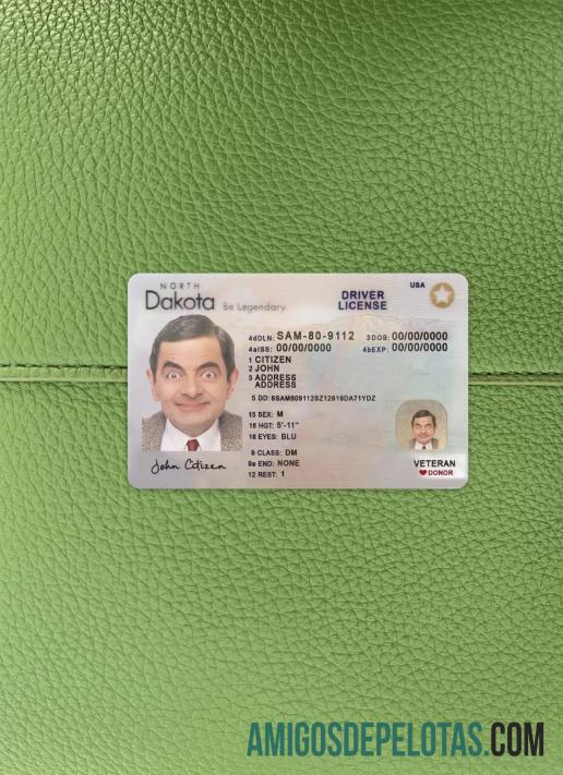 Carteira de motorista da Dakota do Norte dos EUA 2023 presente fotolook frente exemplo